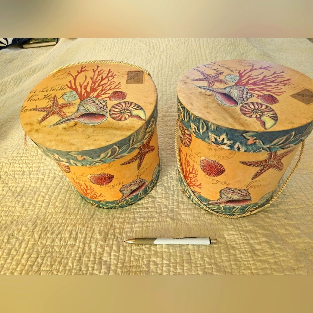 Pair of beach themed decorative storage boxes